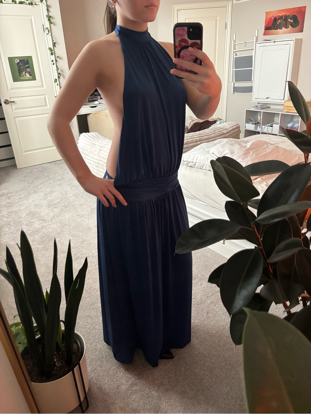 Backless Navy Halter Maxi Dress - Picture 3 of 6